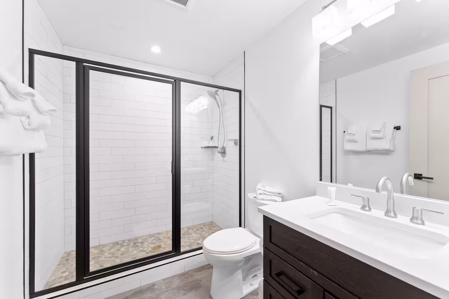 Glass shower and vanity