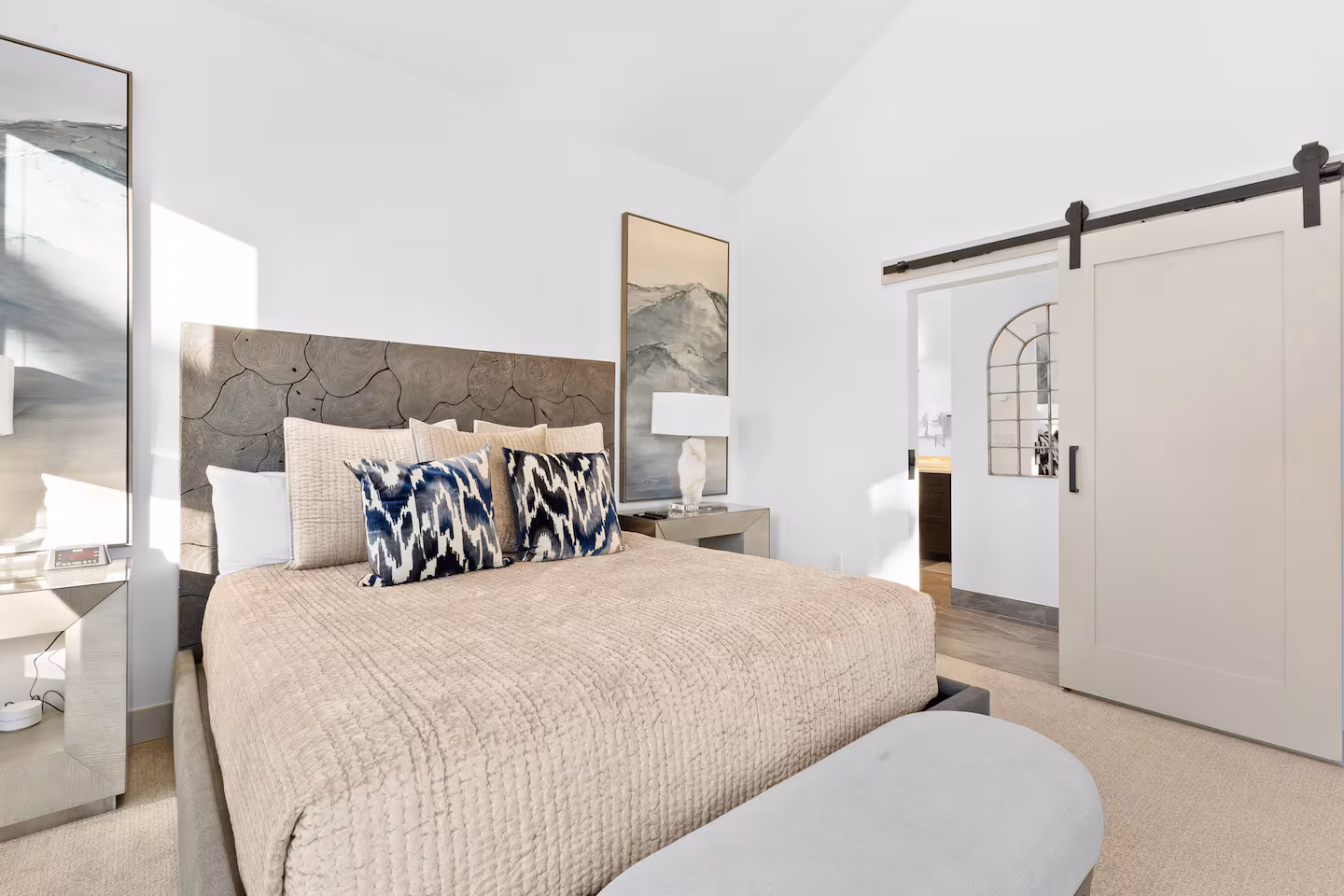 Queen bedroom with sliding barn door