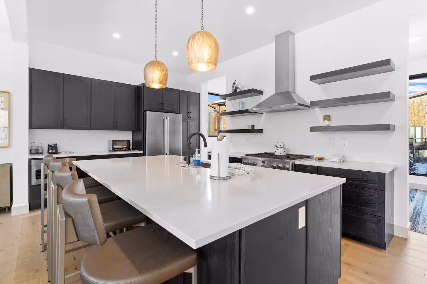 Kitchen island and pendant lights